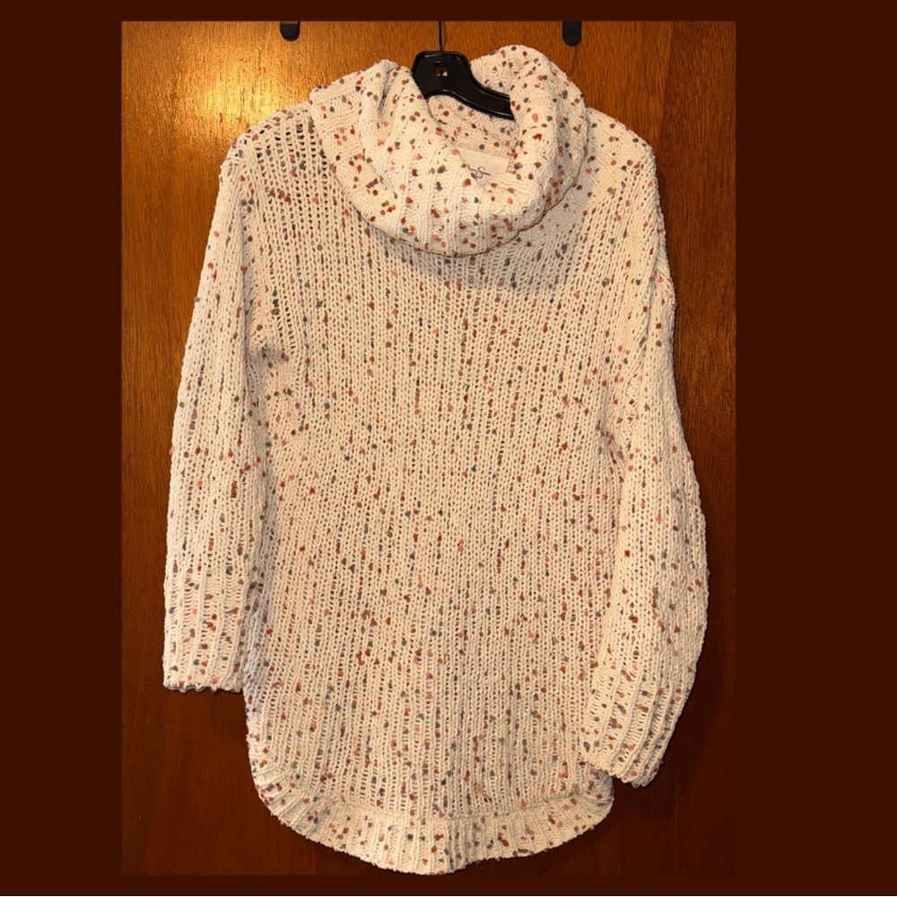 Jessica Simpson Cream Confetti Cowl Neck Sweater